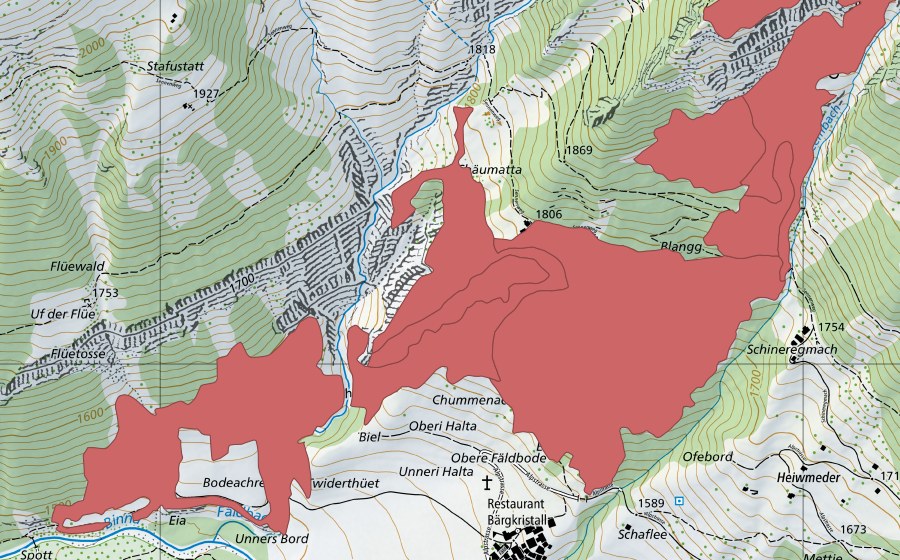 swisstopo national map showing the protected perimeter of Chälmatta (Dry meadow)