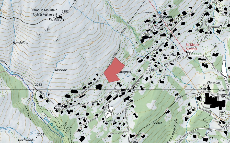 Carte nationale swisstopo avec le périmètre protégé de Champagnas (Prairie sèche)