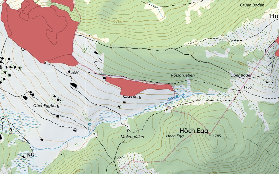 Landeskarte swisstopo mit dem Schutzperimeter von Chäserberg (Trockenwiese)