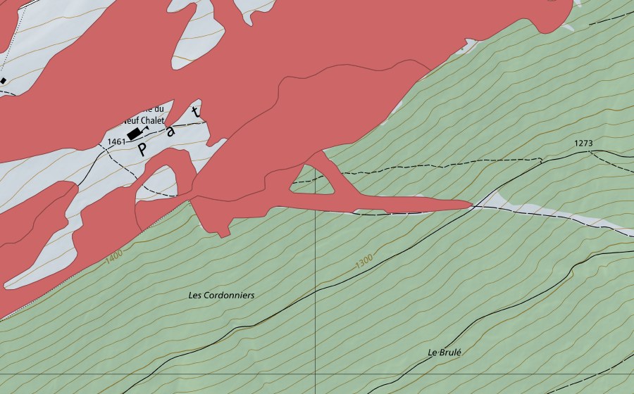 swisstopo national map showing the protected perimeter of Chasseral (Dry meadow)