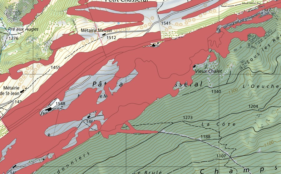 Carta nazionale swisstopo con il perimetro protetto di Chasseral (Prato secco)