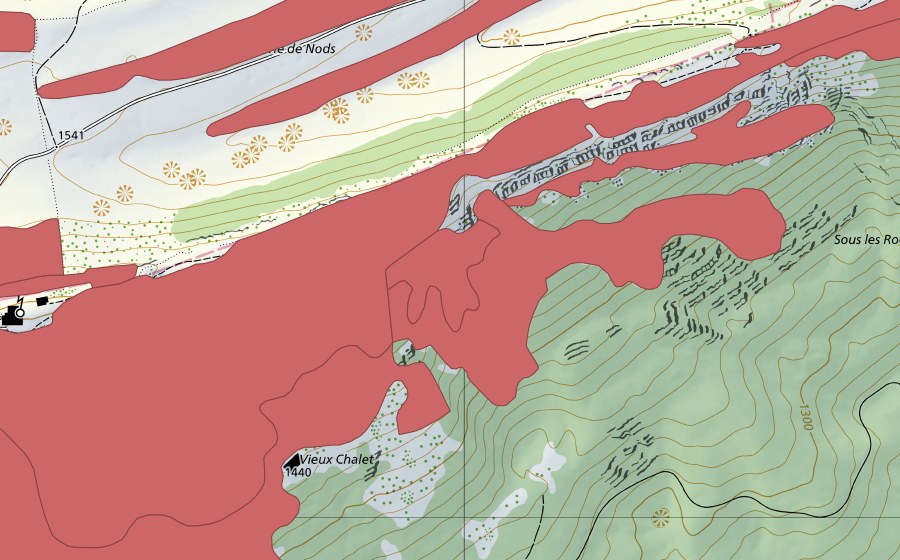 Carte nationale swisstopo avec le périmètre protégé de Chasseral (Prairie sèche)