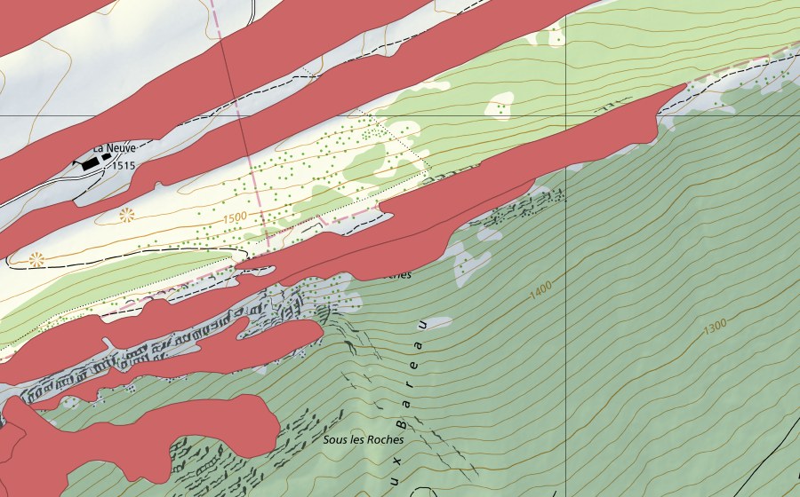 swisstopo national map showing the protected perimeter of Chasseral (Dry meadow)