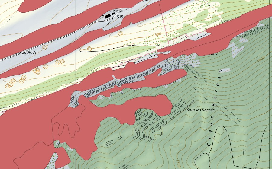 Carte nationale swisstopo avec le périmètre protégé de Chasseral (Prairie sèche)