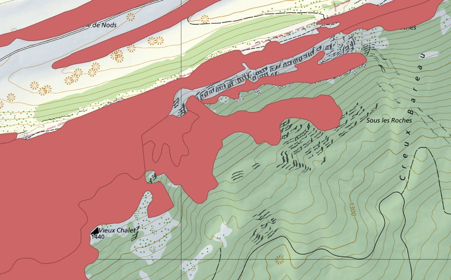 swisstopo national map showing the protected perimeter of Chasseral (Dry meadow)