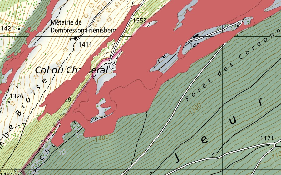 Carta nazionale swisstopo con il perimetro protetto di Chasseral (Prato secco)