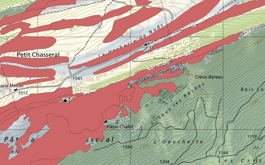 Landeskarte swisstopo mit dem Schutzperimeter von Chasseral (Trockenwiese)