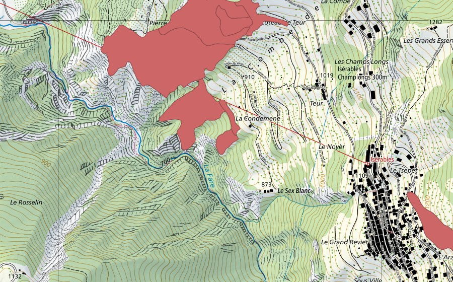 Landeskarte swisstopo mit dem Schutzperimeter von Châtelard (Trockenwiese)