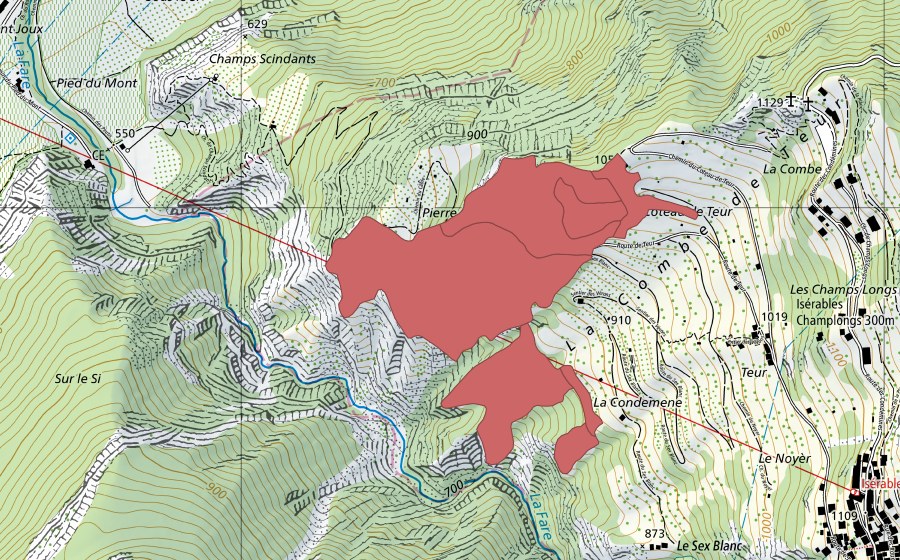Landeskarte swisstopo mit dem Schutzperimeter von Châtelard (Trockenwiese)