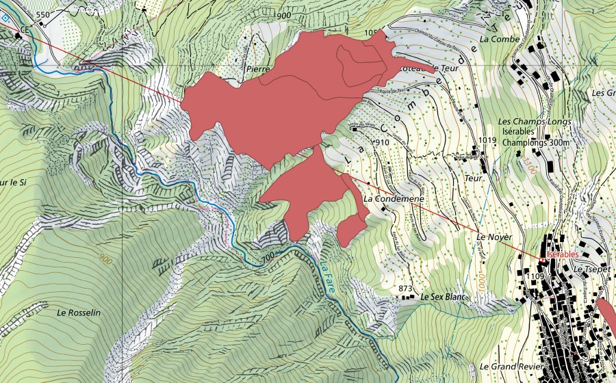 Carte nationale swisstopo avec le périmètre protégé de Châtelard (Prairie sèche)