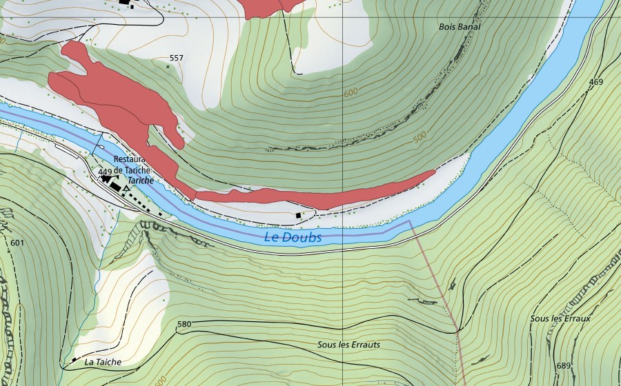 Carte nationale swisstopo avec le périmètre protégé de Châtillon (Prairie sèche)