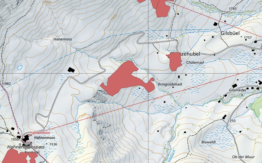 Carte nationale swisstopo avec le périmètre protégé de Chatzehubel (Prairie sèche)