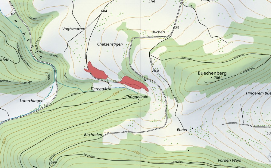 Carte nationale swisstopo avec le périmètre protégé de Chatzenstigen (Prairie sèche)