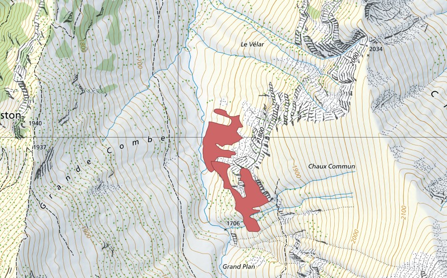 Landeskarte swisstopo mit dem Schutzperimeter von Chaux Commun (Trockenwiese)