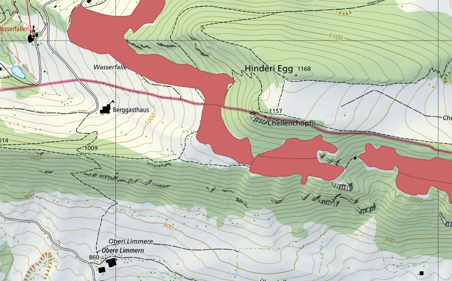 Carta nazionale swisstopo con il perimetro protetto di Chellenchöpfli (Prato secco)