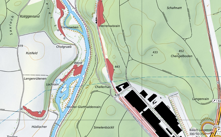 swisstopo national map showing the protected perimeter of Chellerhals (Dry meadow)