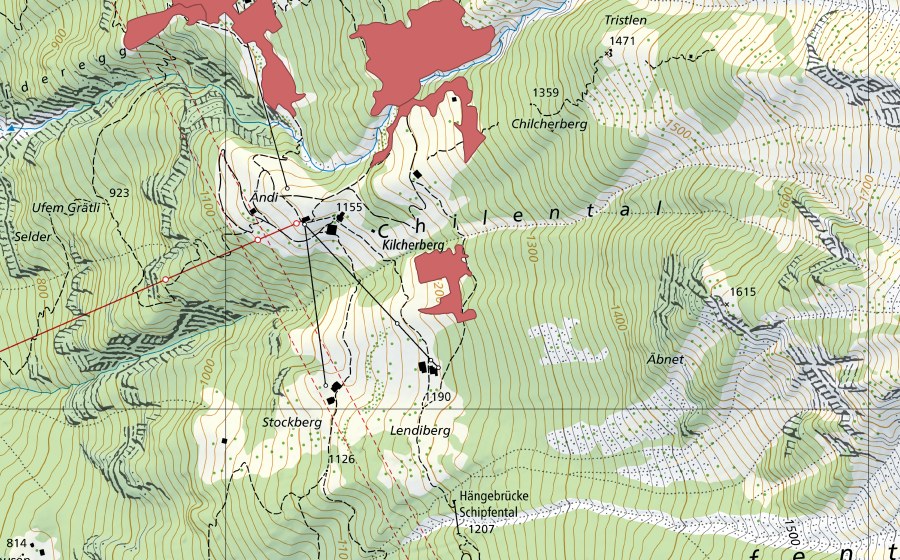Carte nationale swisstopo avec le périmètre protégé de Chilcherbergen (Prairie sèche)