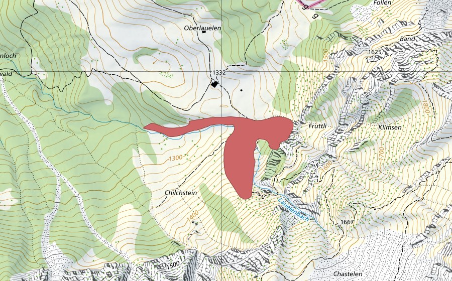 Landeskarte swisstopo mit dem Schutzperimeter von Chilchstein (Trockenwiese)