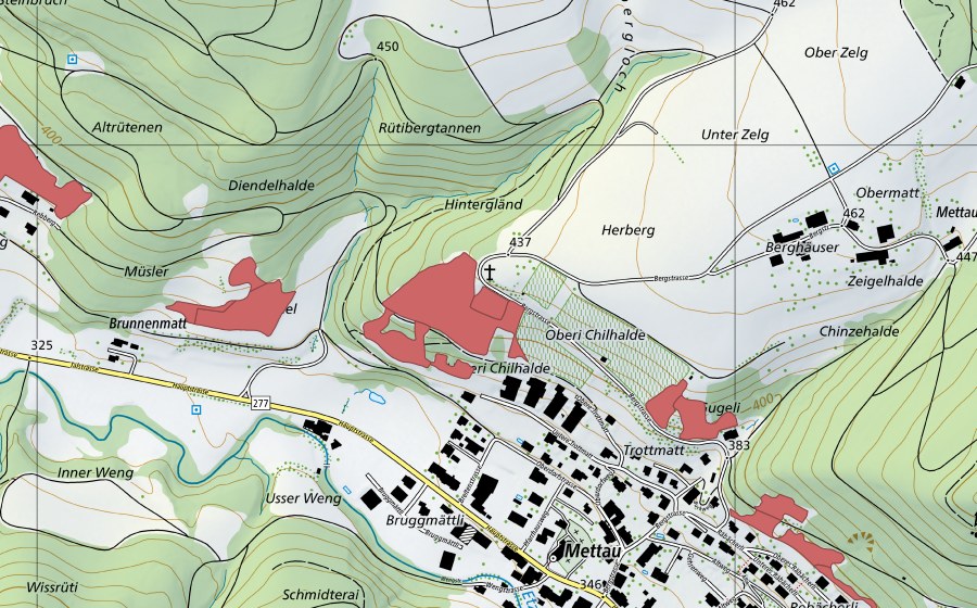 Landeskarte swisstopo mit dem Schutzperimeter von Chilhalde (Trockenwiese)