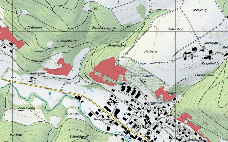 Carte nationale swisstopo avec le périmètre protégé de Chilhalde (Prairie sèche)