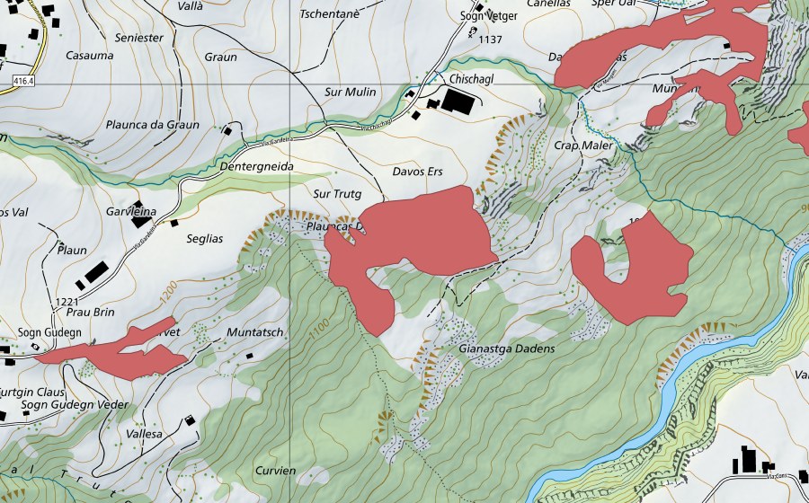 swisstopo national map showing the protected perimeter of Chischagel (Dry meadow)