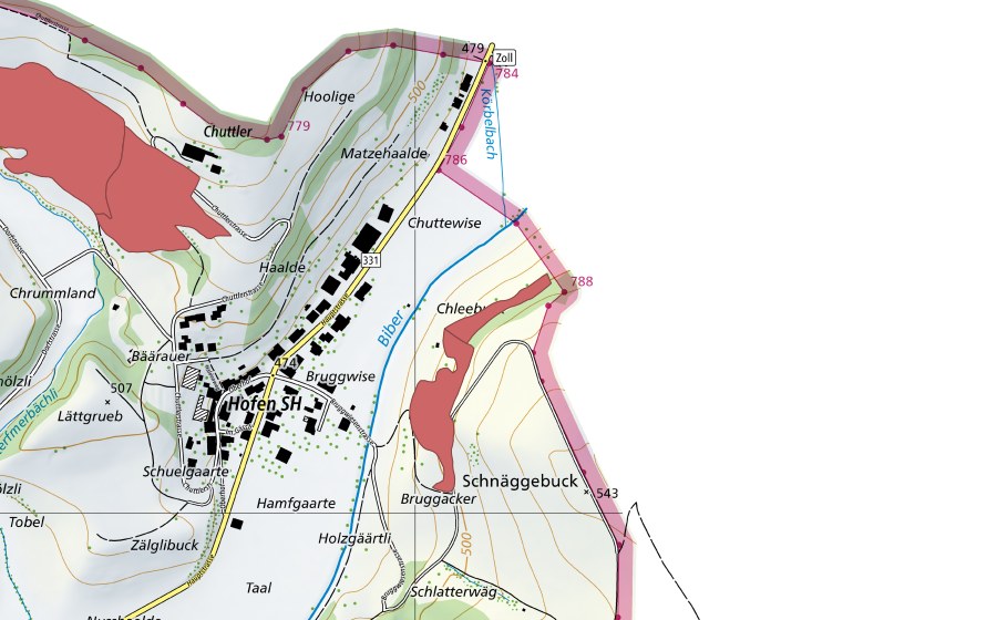 Carte nationale swisstopo avec le périmètre protégé de Chleebuck (Prairie sèche)