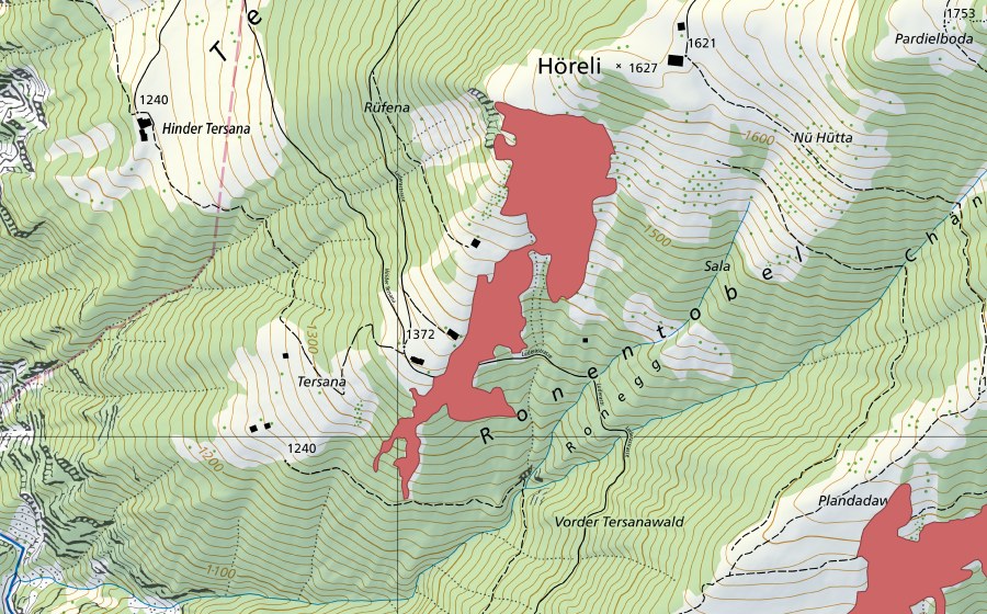 Carte nationale swisstopo avec le périmètre protégé de Chlei Platte (Prairie sèche)
