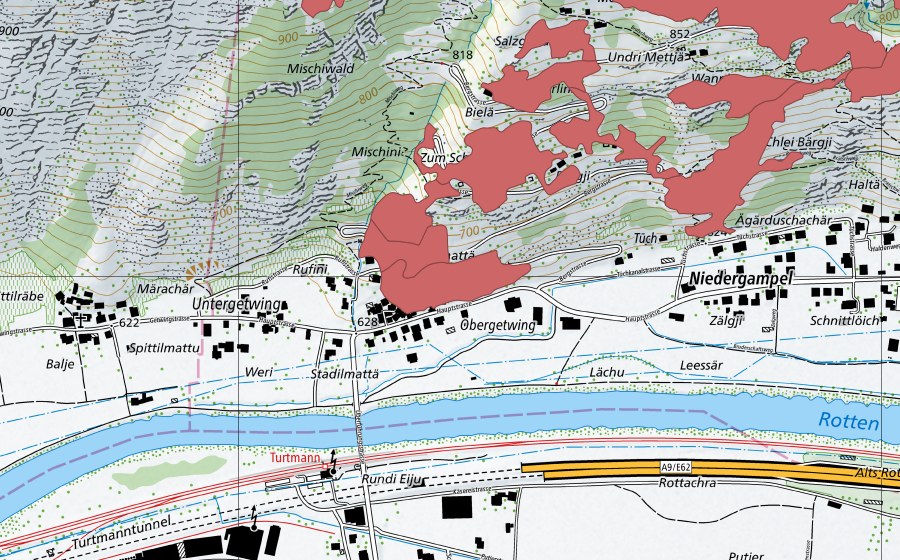 swisstopo national map showing the protected perimeter of Chleis Bärgji (Dry meadow)