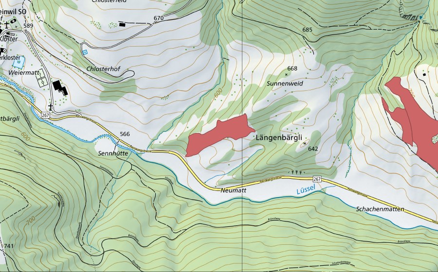 Carte nationale swisstopo avec le périmètre protégé de Chlosterweid (Prairie sèche)