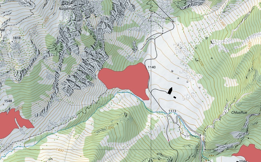 swisstopo national map showing the protected perimeter of Chlus (Dry meadow)