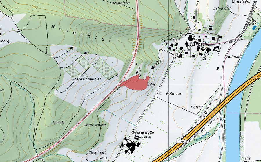 Landeskarte swisstopo mit dem Schutzperimeter von Chneublet (Trockenwiese)
