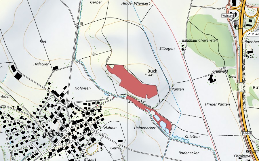 swisstopo national map showing the protected perimeter of Chrader (Dry meadow)