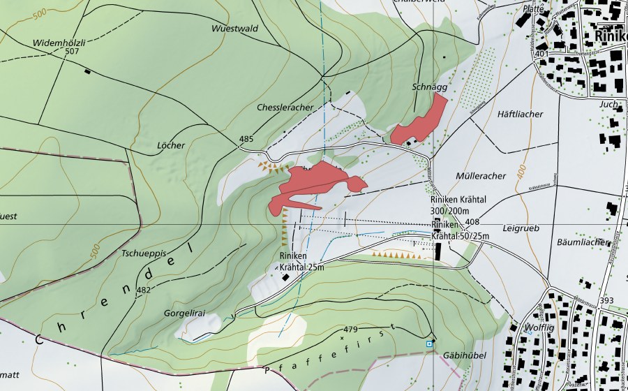 swisstopo national map showing the protected perimeter of Chrendel (Dry meadow)