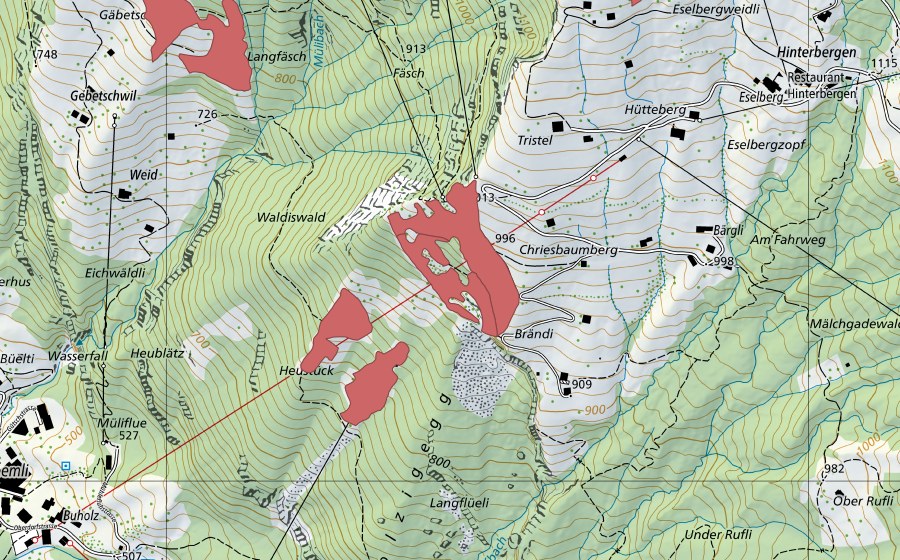 swisstopo national map showing the protected perimeter of Chriesbaumberg (Dry meadow)