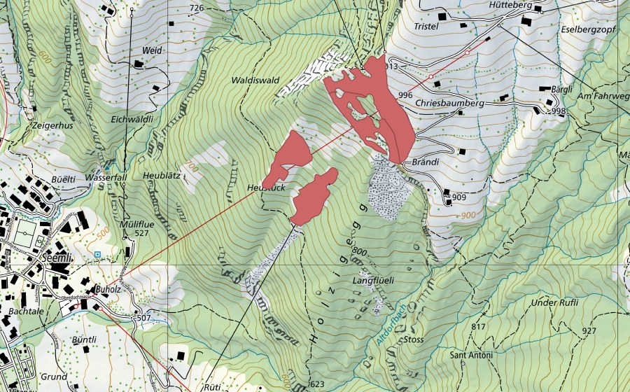 swisstopo national map showing the protected perimeter of Chriesbaumberg (Dry meadow)