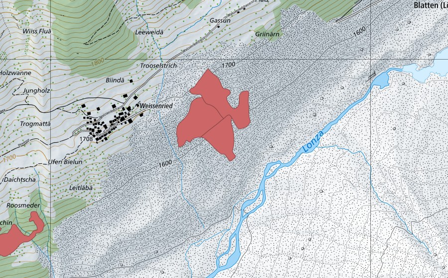 Landeskarte swisstopo mit dem Schutzperimeter von Chruiterre (Trockenwiese)