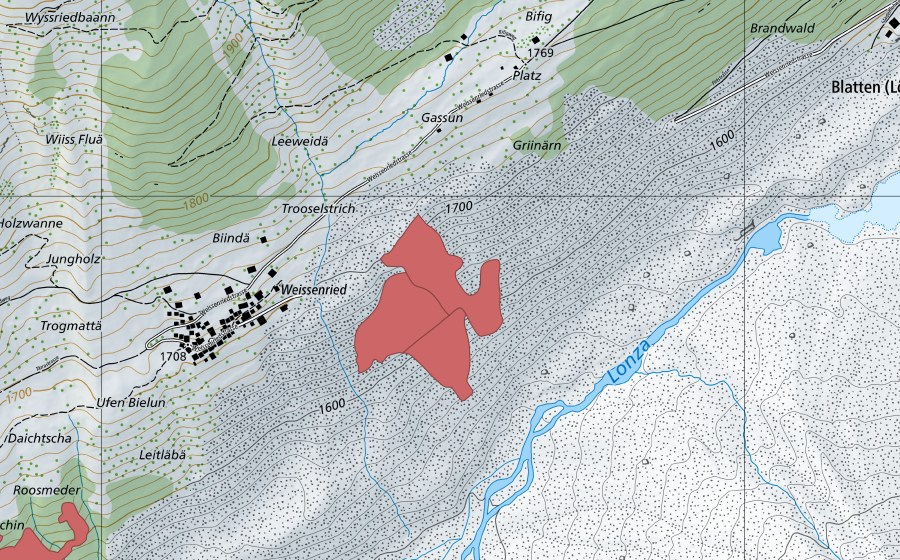 Carte nationale swisstopo avec le périmètre protégé de Chruiterre (Prairie sèche)