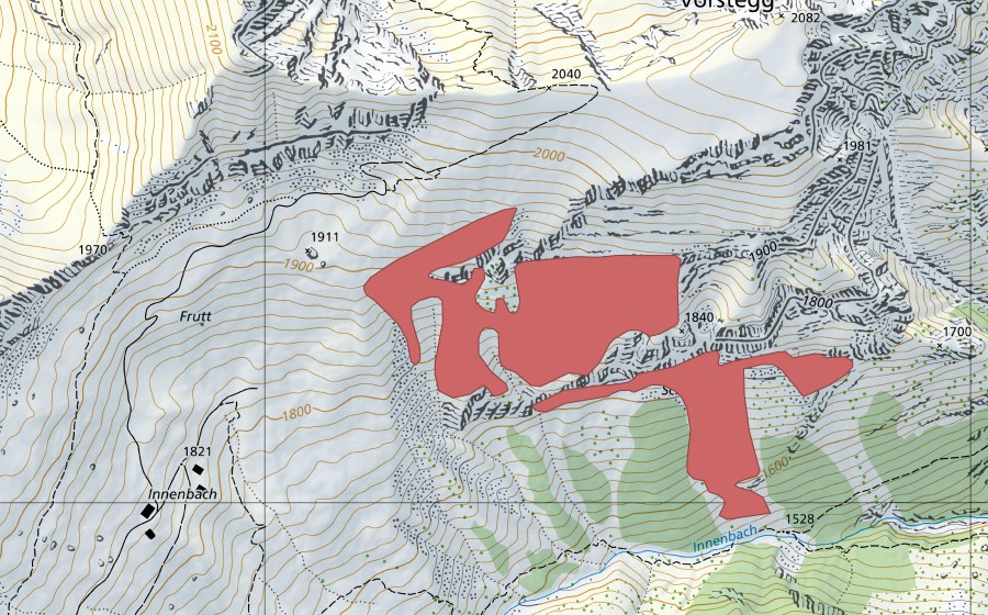 Carte nationale swisstopo avec le périmètre protégé de Chruteren (Prairie sèche)