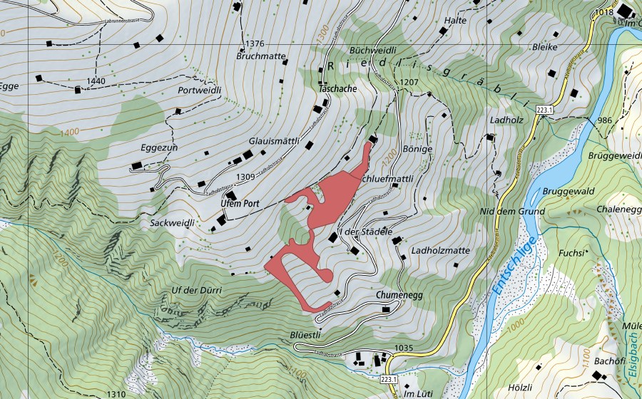 Landeskarte swisstopo mit dem Schutzperimeter von Chumenegg (Trockenwiese)