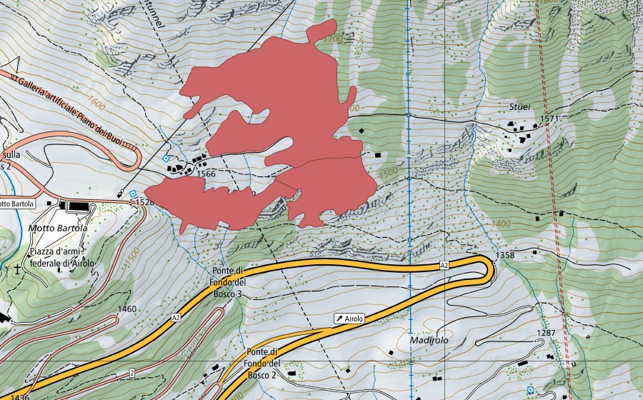 Landeskarte swisstopo mit dem Schutzperimeter von Cima del Bosco (Trockenwiese)