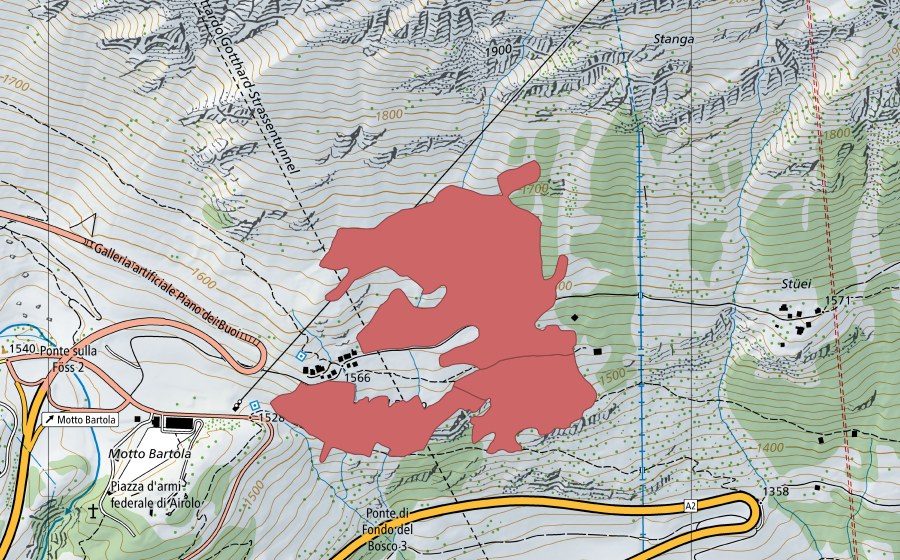 Landeskarte swisstopo mit dem Schutzperimeter von Cima del Bosco (Trockenwiese)