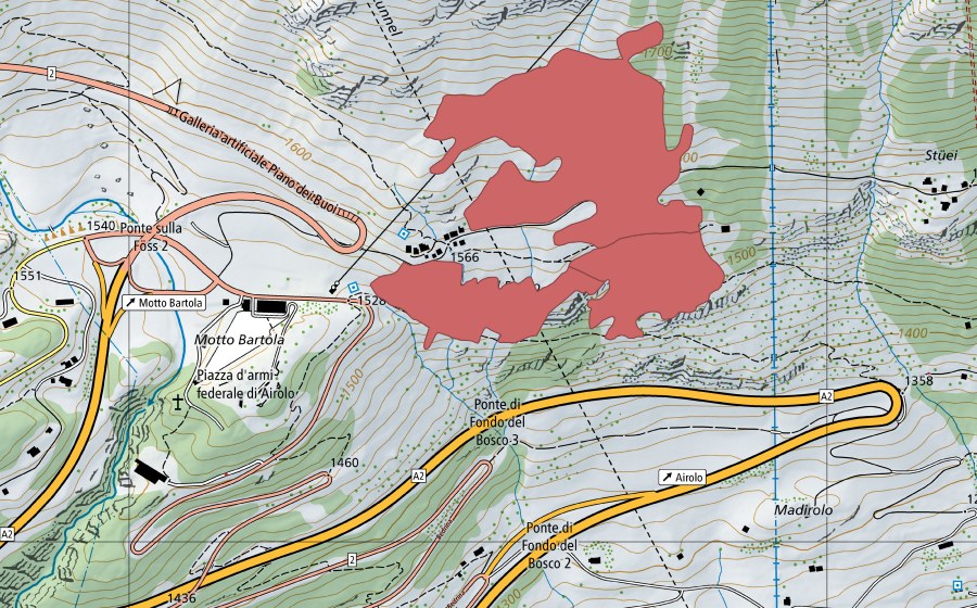 swisstopo national map showing the protected perimeter of Cima del Bosco (Dry meadow)