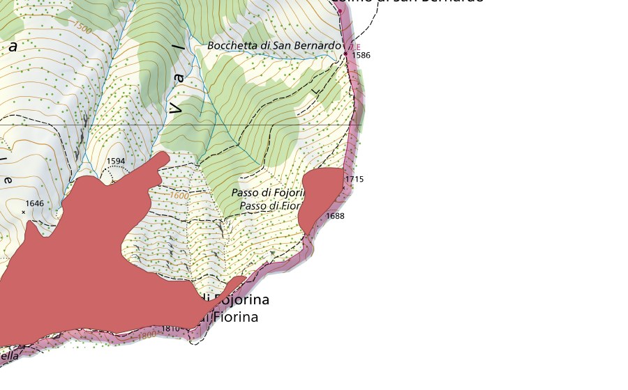 swisstopo national map showing the protected perimeter of Cima di Fojorina (Dry meadow)