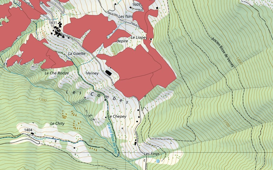 Landeskarte swisstopo mit dem Schutzperimeter von Clèbes (Trockenwiese)