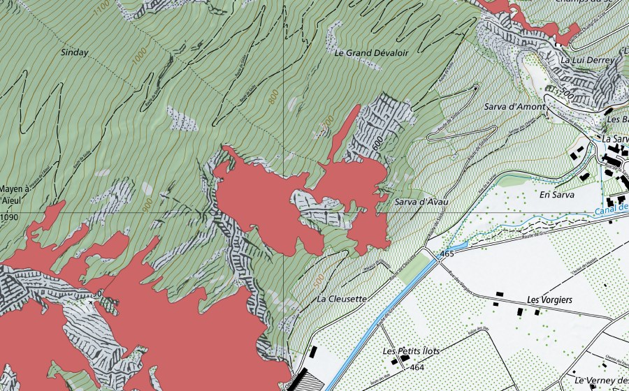 Carte nationale swisstopo avec le périmètre protégé de Cleusette (Prairie sèche)