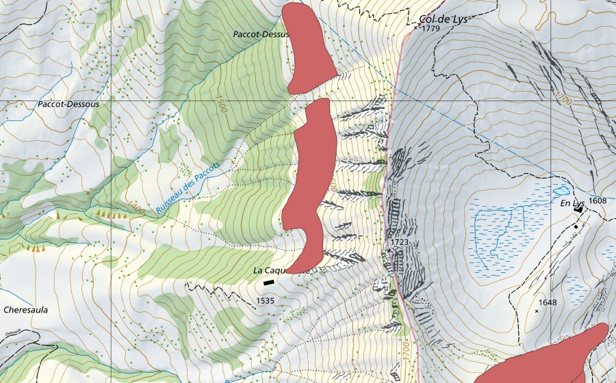 Carta nazionale swisstopo con il perimetro protetto di Col de Lys (Prato secco)