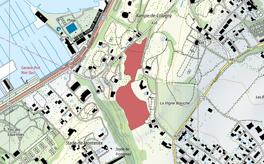 Landeskarte swisstopo mit dem Schutzperimeter von Cologny (Trockenwiese)