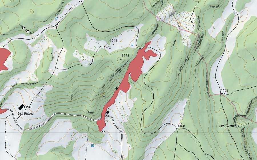 Carte nationale swisstopo avec le périmètre protégé de Combe au Roc (Prairie sèche)