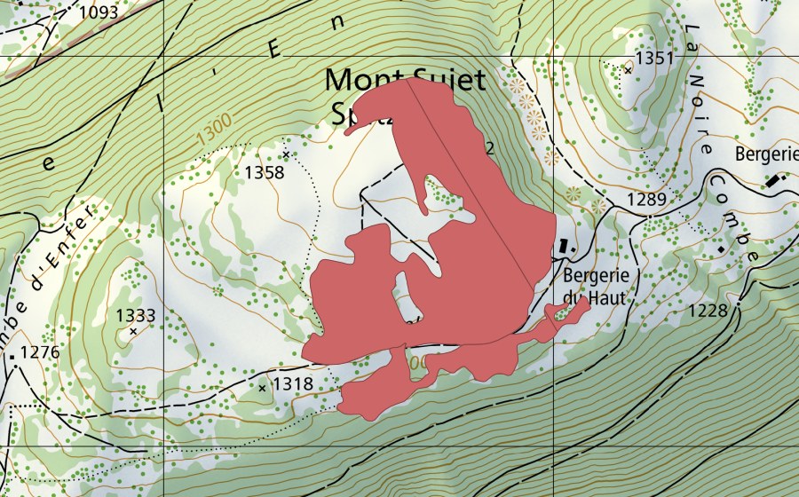 Landeskarte swisstopo mit dem Schutzperimeter von Combe Gaumé (Trockenwiese)