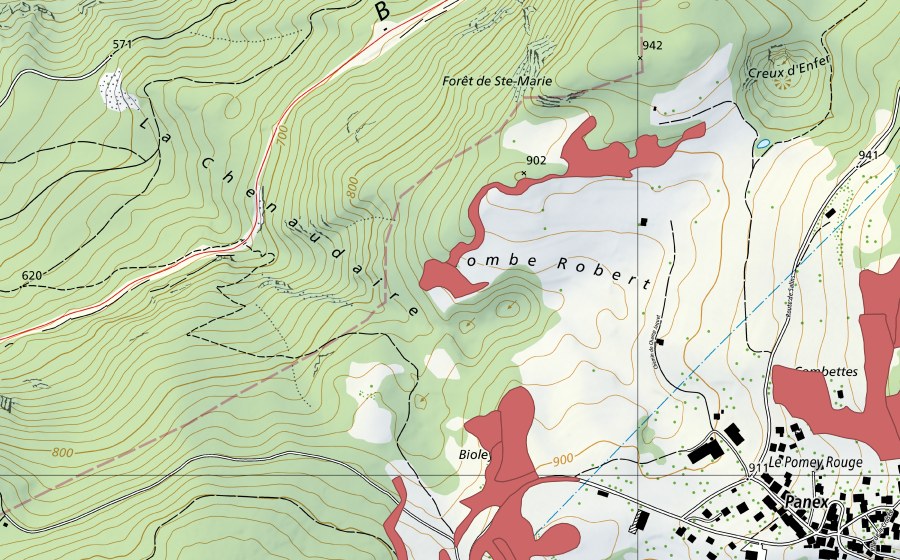 swisstopo national map showing the protected perimeter of Combe Robert (Dry meadow)